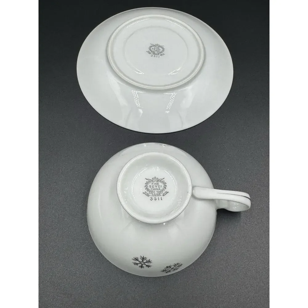 Vintage Seyei Snowy Atomic Snowflake MCM Tea Cup & Saucer Set